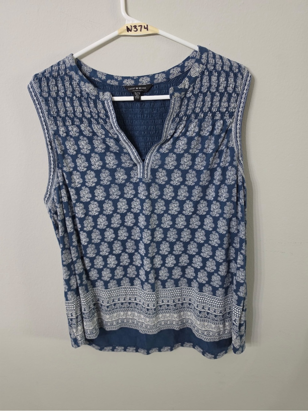 Lucky Brand Women’s XL Blue White Print Sleeveless Boho Top